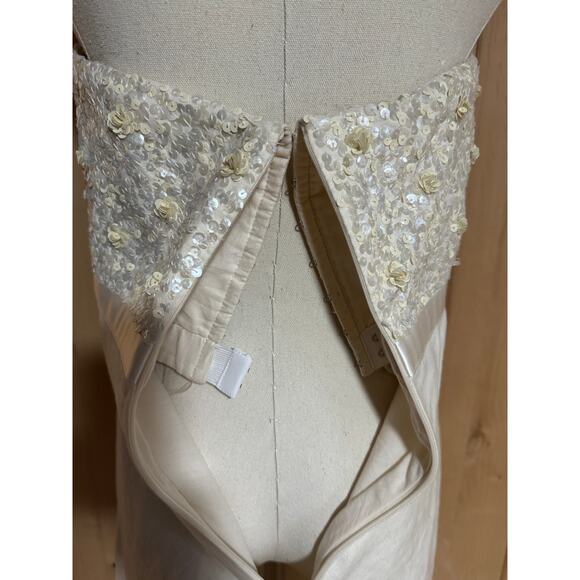 J. Crew | Everlyn Sequined Beaded Ivory Linen Strapless Dress | Size 6 - Picture 8 of 16